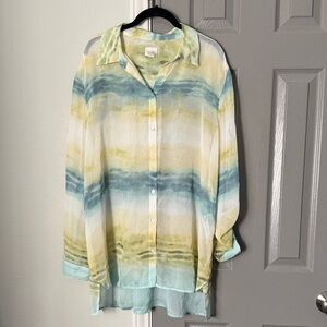 Chico's Sheer Beachy Multicolored Button Down Long Sleeve Shirt
